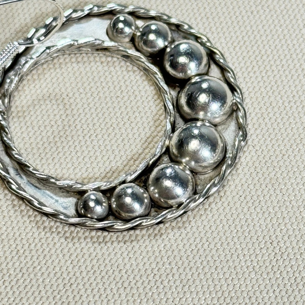 Vintage Taxco Mexico 925 Sterling Silver Beaded Hoop Drop Earrings Boho **READ** - Picture 16 of 16
